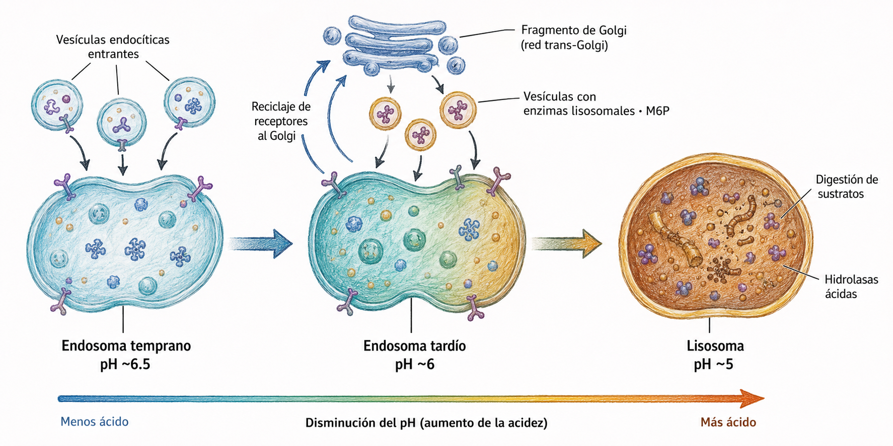 Biogénesis y maduración del endosoma temprano, el endosoma tardío y el lisosoma